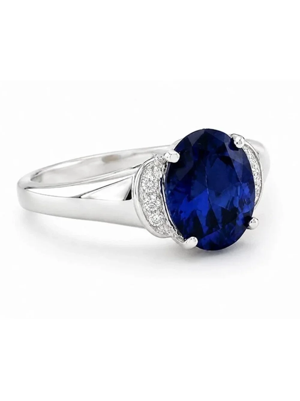 AAA Created Tanzanite 5.17 Carats & Diamonds 10k White Gold Ring